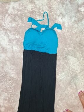 Kenneth Cole Reaction Teal and Black Halter Maxi Dress